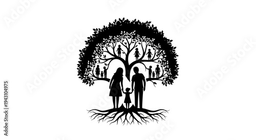 Family Silhouette Under Tree Roots.
