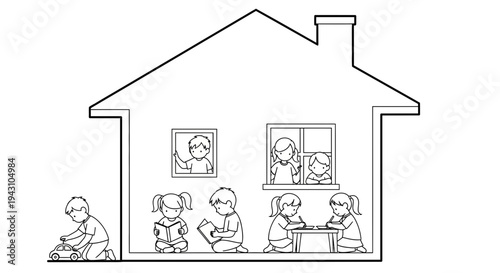 Family sitting inside a house together.