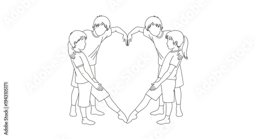 Four children forming heart shape.
