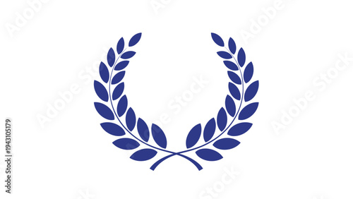 Classic blue laurel wreath icon isolated on a white background, representing victory, achievement, honor, and success in competitions.