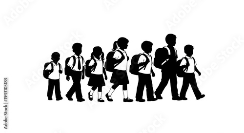 Group of children walking together outside.