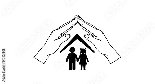 Hands Protecting Family Home Silhouette.