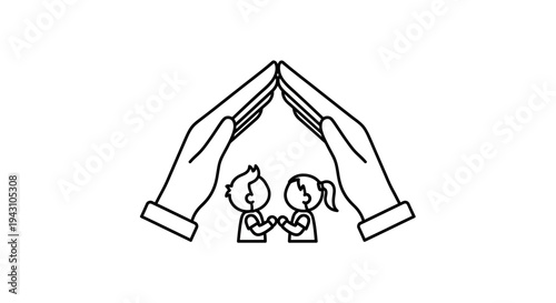 Hands Protecting Two Small People.