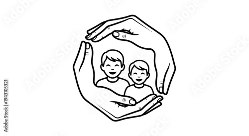 Hands Protecting Two Children Inside.