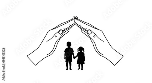 Hands Protecting Silhouette Children Family.