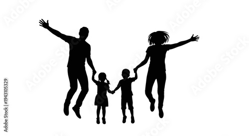 Happy family jumping in the air.