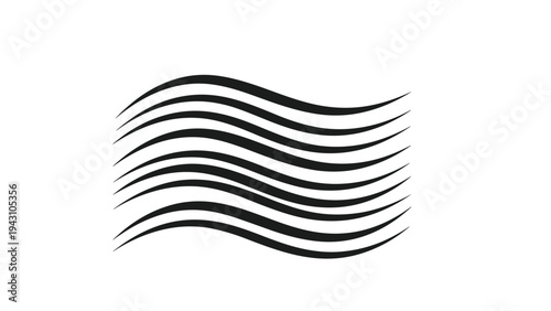 Series of horizontal black wavy lines creating a fluid and rhythmic pattern, representing waves, wind, sound, or abstract motion.
