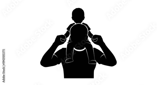 Man carrying child on shoulders.