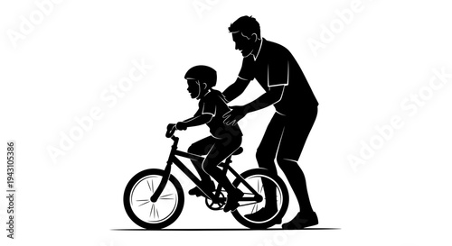 Man helping child ride bicycle 1.