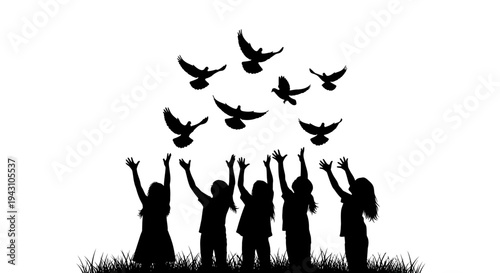 People releasing birds into air.