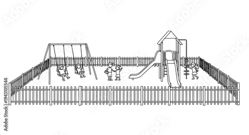 Playground with swings and slides outside.