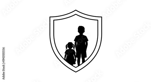 Shield Protecting Silhouettes of Family Members.