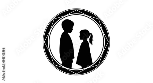 Silhouette of a boy and girl.