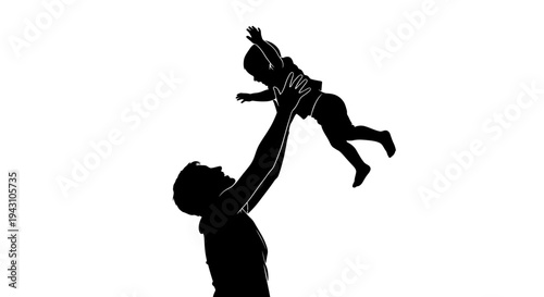 Silhouette of man lifting child.