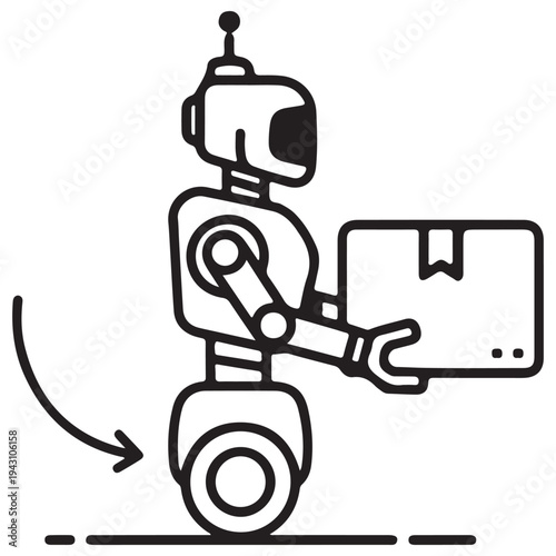 Line Art Robot Delivering Box with Movement Arrow