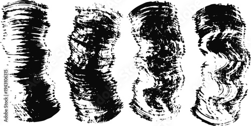 Abstract black brush stroke textures set with grunge distressed ink shapes and rough paint splatter design elements