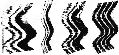 Abstract black wavy glitch lines distorted digital wave patterns modern grunge shapes design