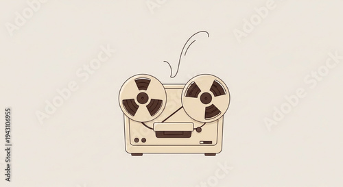 Vintage beige reel to reel tape recorder classic music equipment vector illustration