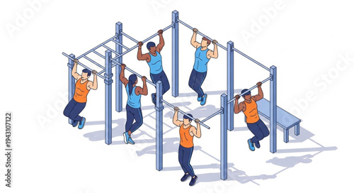 Men Exercising on Pull Up Bars.