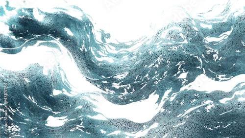 Vector Turbulent ocean waves crashing with foamy crests, a raw and beautiful display of nature's power.