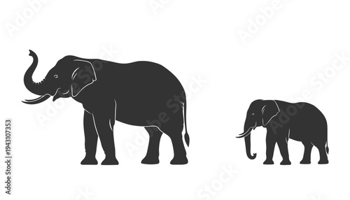 Elephant and calf silhouette mother and baby animal wildlife vector.