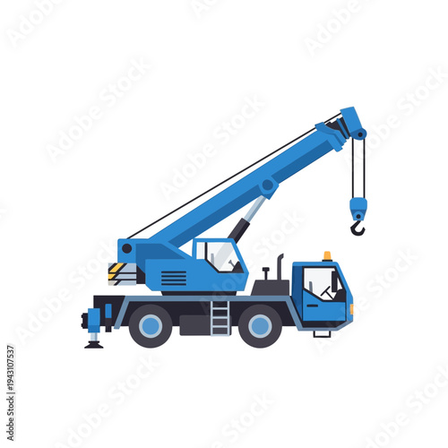 Modern Blue Mobile Crane Vehicle Construction Equipment Illustration