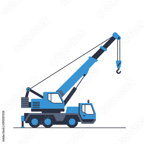 Modern Blue Mobile Crane Ready For Heavy Duty Lifting Operations In Construction