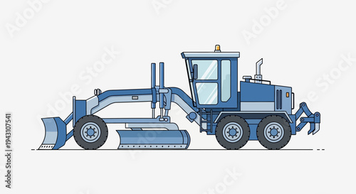 Modern Blue Motor Grader Construction Vehicle Illustration