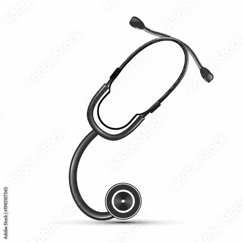 Professional black stethoscope, essential medical equipment for healthcare, diagnosis, and cardiology, isolated on white background.