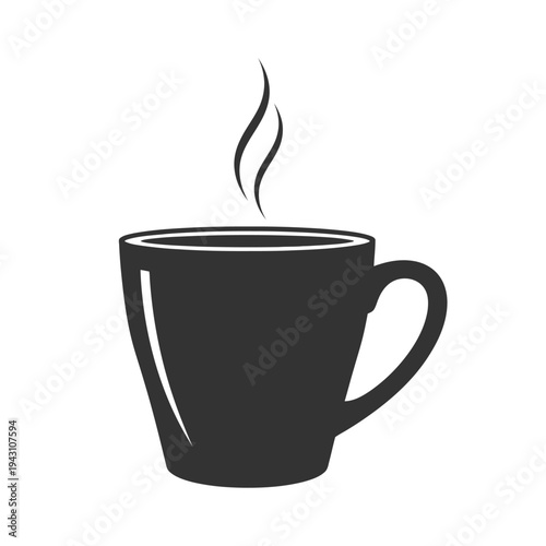 Coffee cup hot drink icon silhouette for cafeteria and morning breakfast.