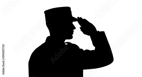 Military Man Silhouette Saluting Closeup.