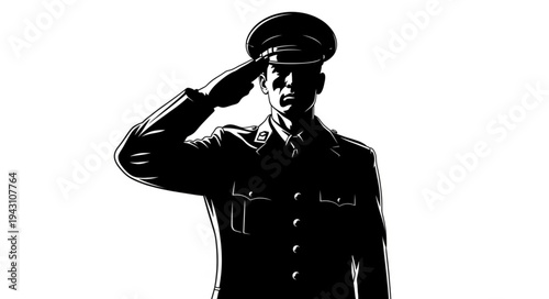 Military Officer Saluting in Uniform.