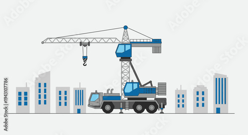 Modern City Construction Site With Mobile Crane Lifting Materials Above Buildings