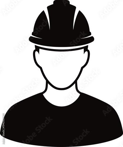 Simple black silhouette of a construction worker wearing a hard hat