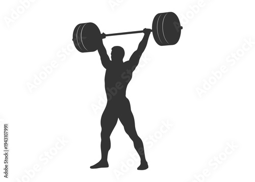 Weightlifter lifting heavy barbell silhouette for gym and fitness training.