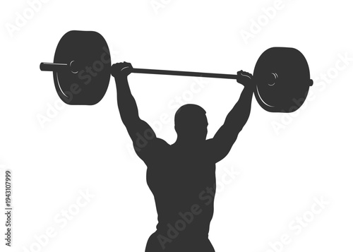 Bodybuilder lifting heavy barbell overhead silhouette for gym and strength training.