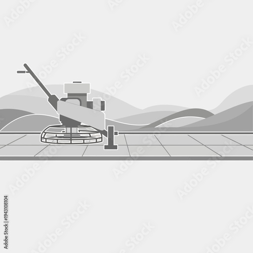 Modern Concrete Polisher Machine On A Tiled Surface With Scenic Background