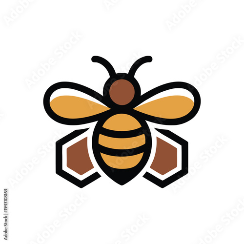 Cartoon Bee Icon With Striped Body And Wings.