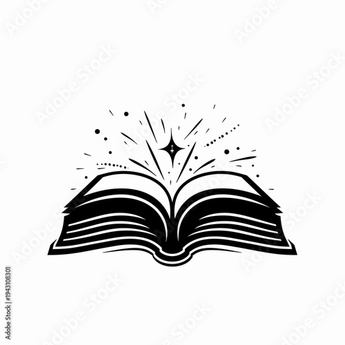 Magical Open Book with Sparkling Star Graphic. Knowledge, Wisdom, Education, Fantasy, and Storytelling Concept Vector
