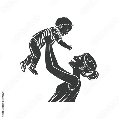 Excited Child Jumping Into the Arms of a Smiling Woman with Flowing Hair
