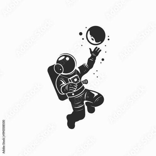 Astronaut Floating in Space Reaching for a Planet. Cosmic Exploration, Universe Adventure, and Zero Gravity Concept.