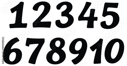 Numbers from one to ten in black, bold vector digits for counting, education materials, infographics, charts, presentations, and design projects.