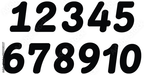 Black number set from 1 to 10, simple minimalist vector icons suitable for teaching, data visualization, numbering lists, and educational graphics.