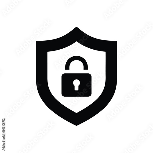 Shield with lock security symbol icon.