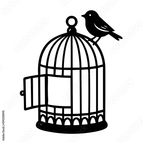 vector illustration bird in cage