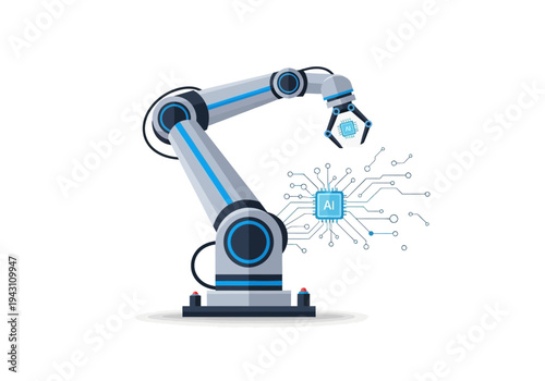 Industrial Robot Arm with Microchip Component.