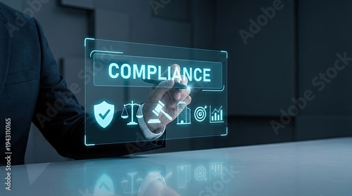 Businessman Interacting with Digital Compliance Interface.