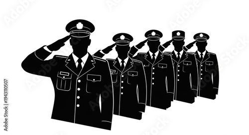 Military Officers Saluting in Formation.