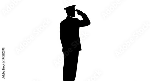 Military Officer Saluting Silhouette Profile.