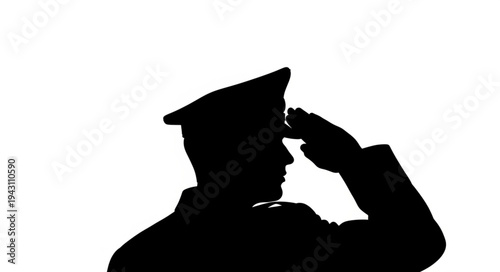 Military Officer Saluting Silhouette Profile.